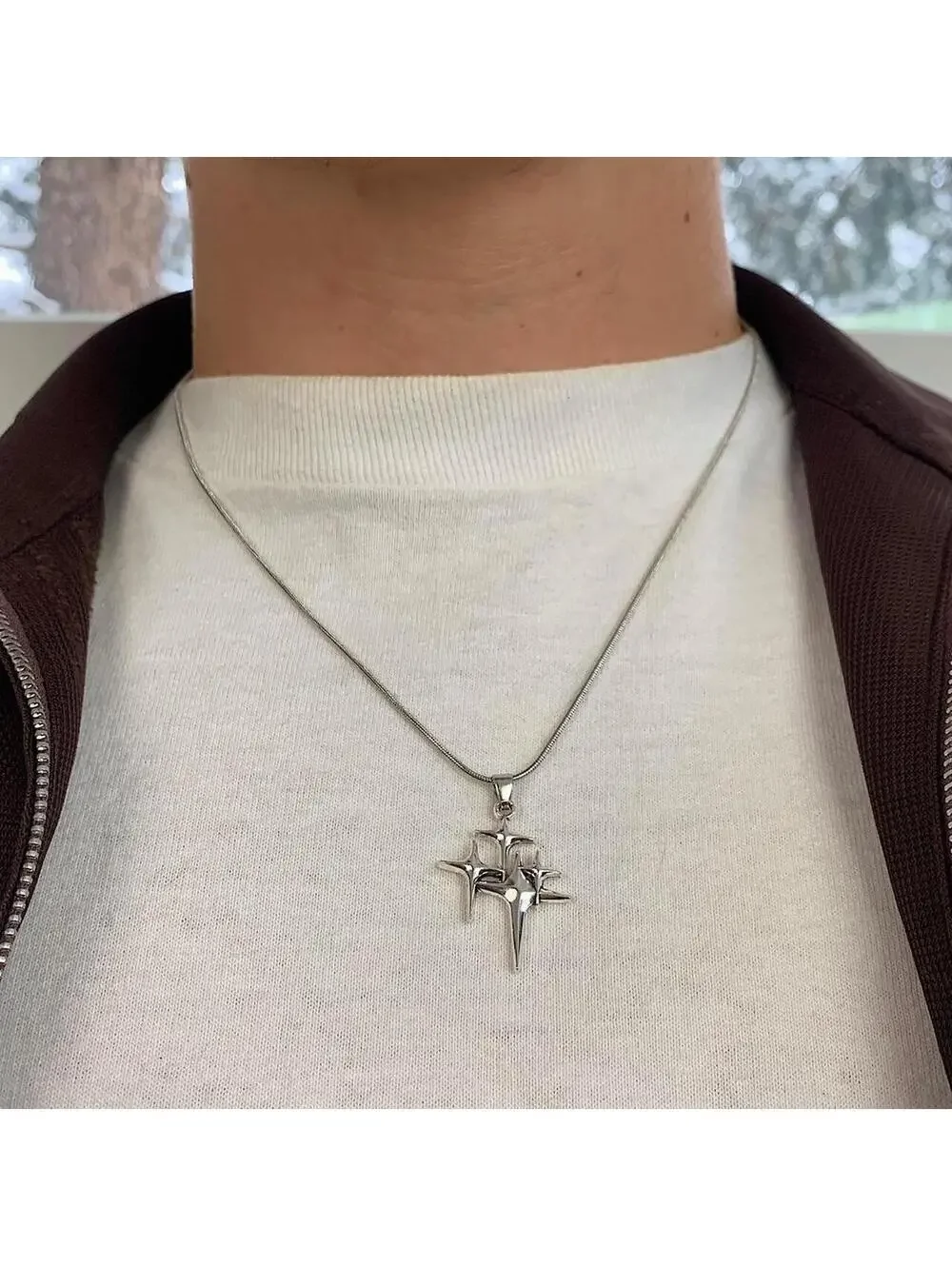 Y2k 2000s Cyber vintage style grunge silver multi star opium rope necklace